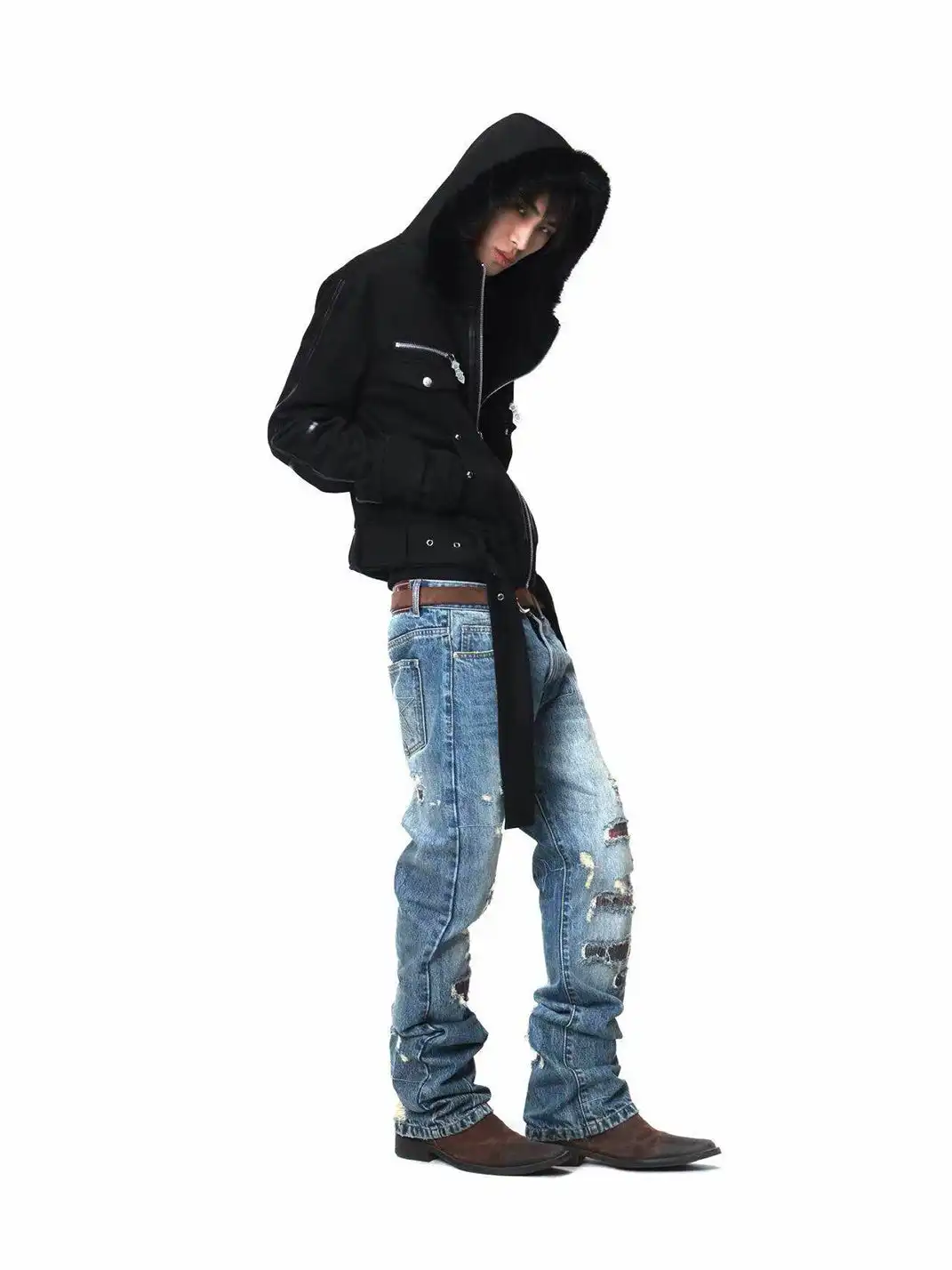 DETW | Plaid Ripped Stacked Jeans