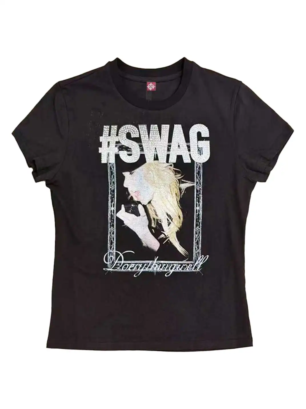 DETW | Portrait Print Rhinestone Crew Neck T-shirt