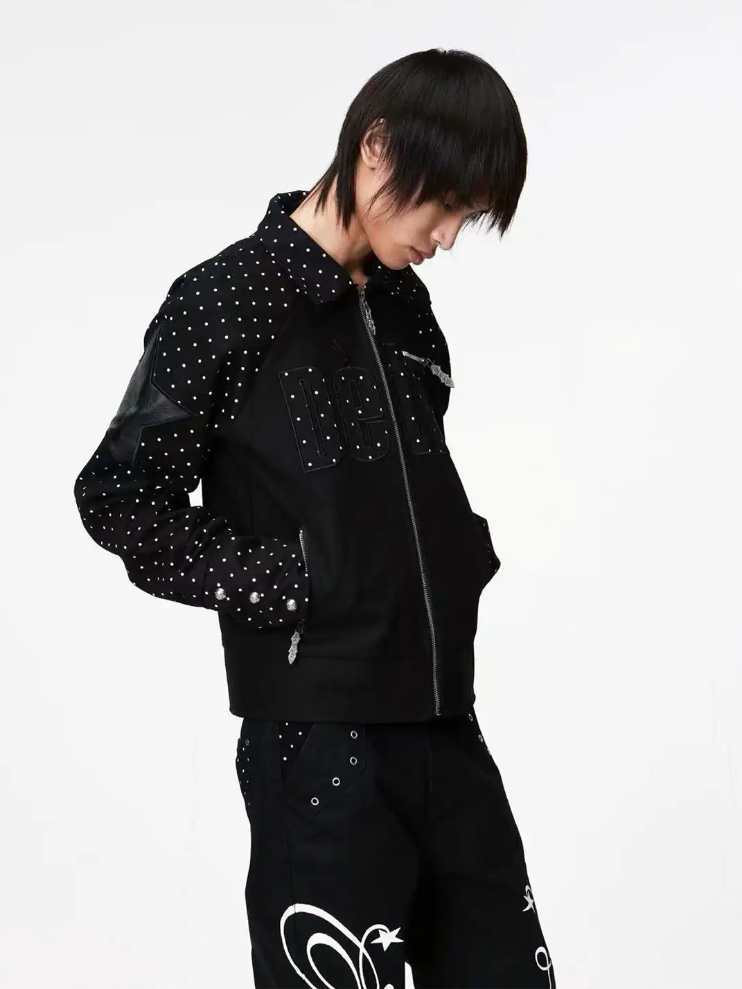 DETW | Polka Dot Lapel Color Block Jacket