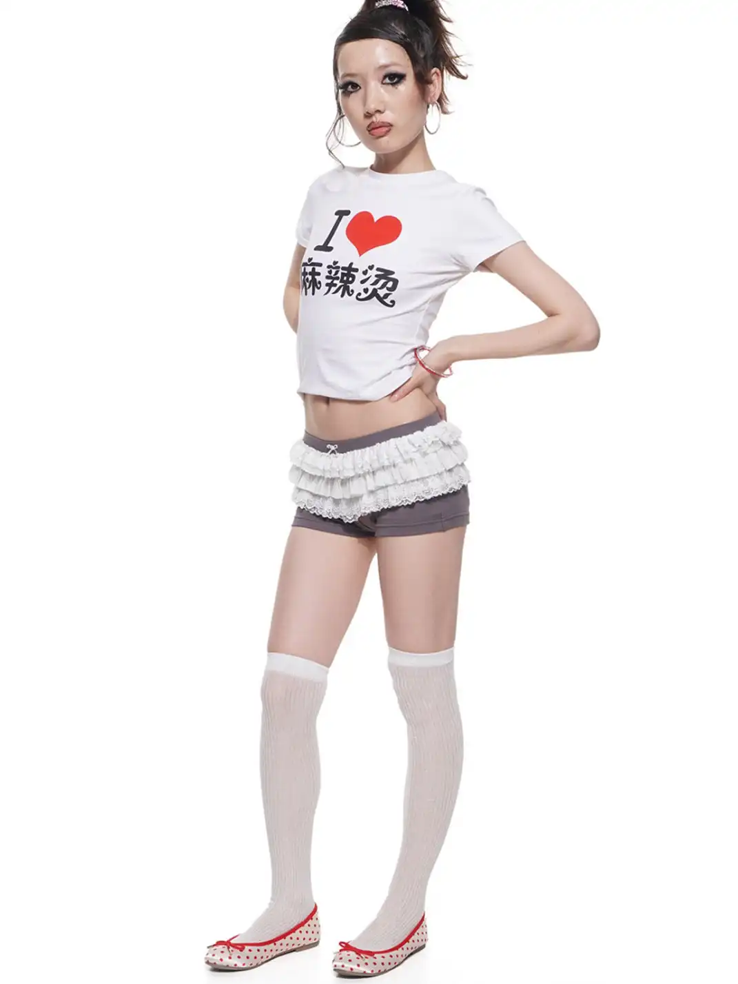 HuDieGongZhu | Grey Lace-Trimmed Shorts