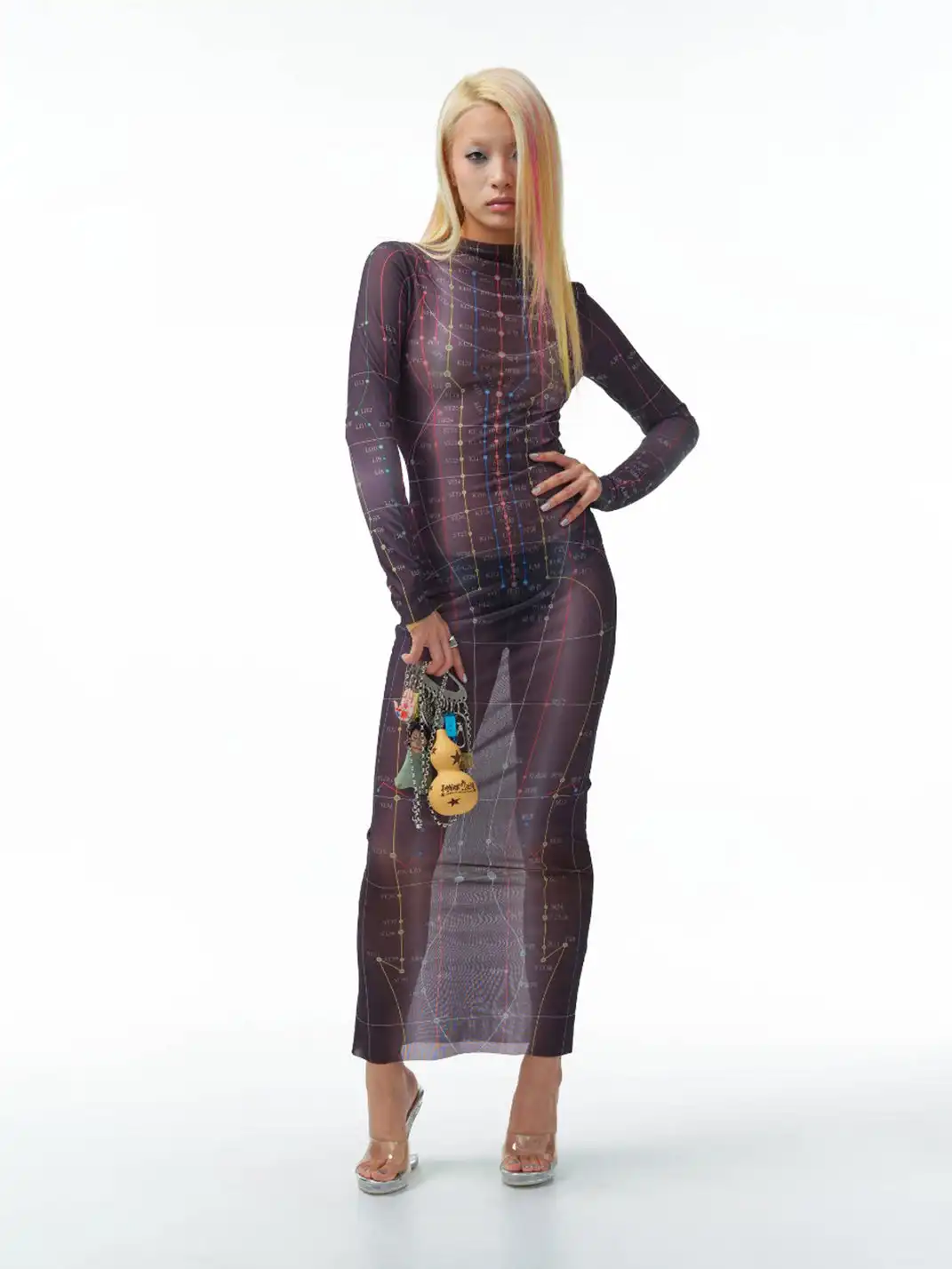 HuDieGongZhu | Acupuncture Point Print Mesh Dress