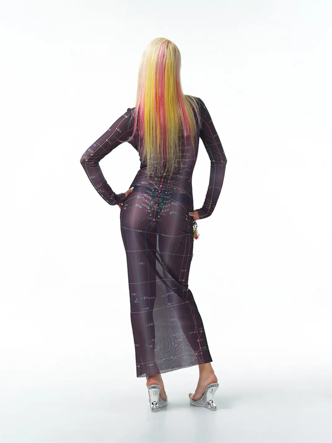 HuDieGongZhu | Acupuncture Point Print Mesh Dress