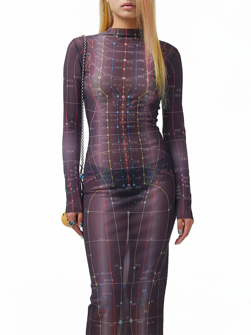 HuDieGongZhu | Acupuncture Point Print Mesh Dress