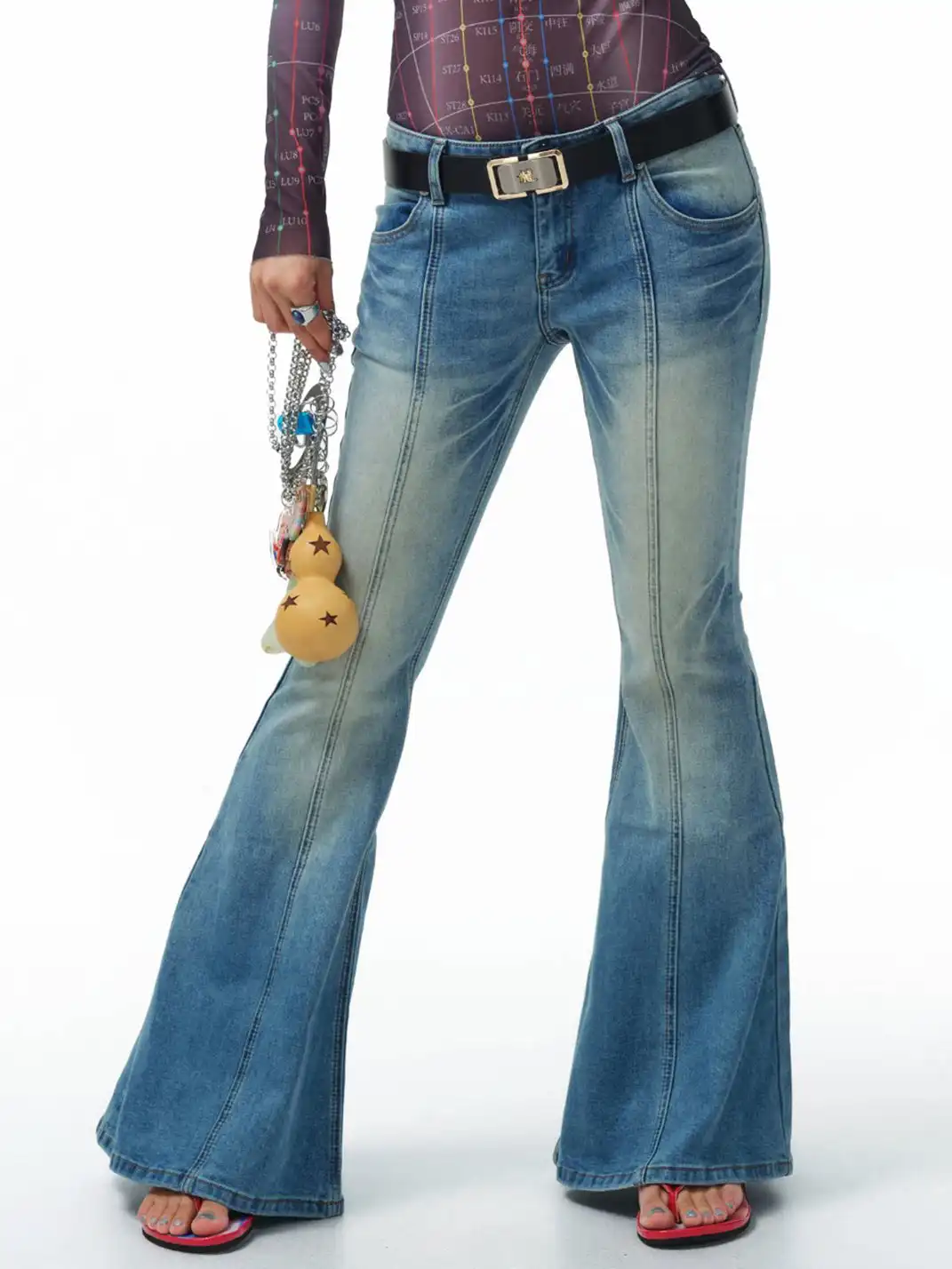 HuDieGongZhu | Paneled Low-Rise Flared Jeans