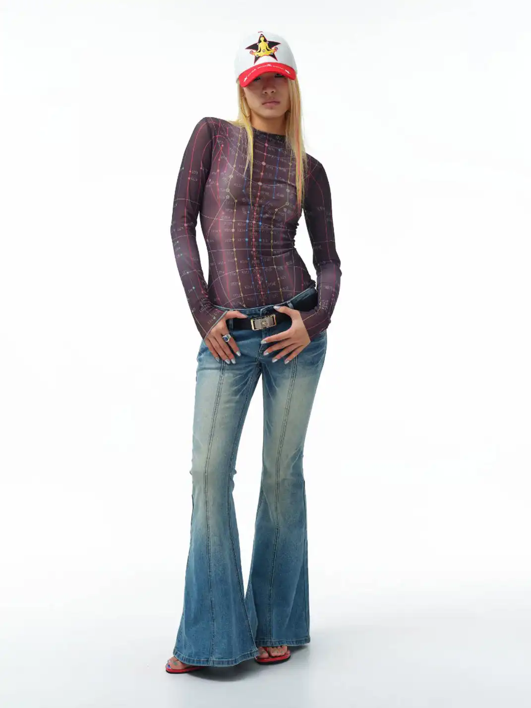 HuDieGongZhu | Paneled Low-Rise Flared Jeans