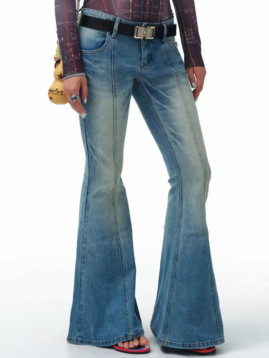 HuDieGongZhu | Paneled Low-Rise Flared Jeans