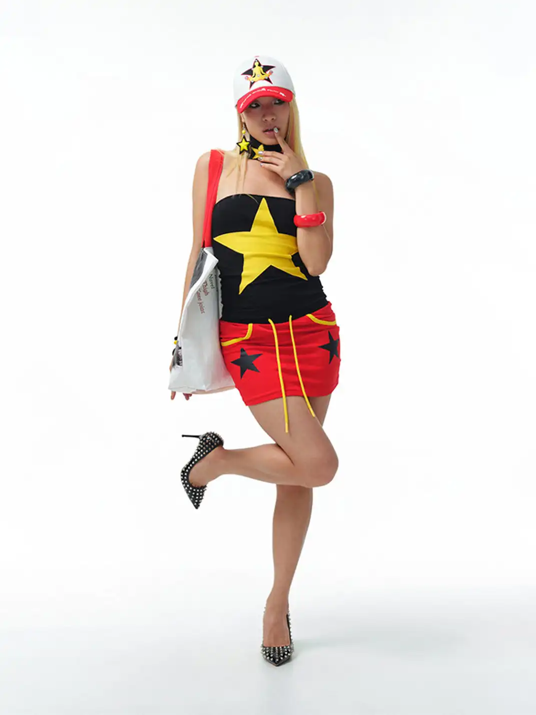 HuDieGongZhu | Star Print Red Mini Skirt