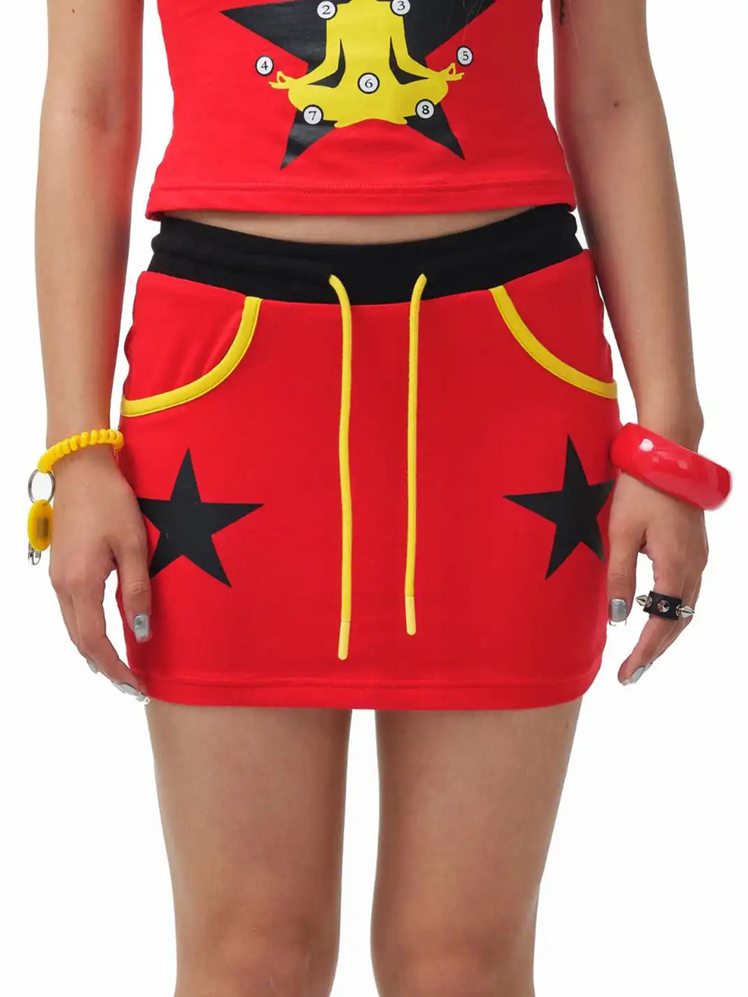 HuDieGongZhu | Star Print Red Mini Skirt