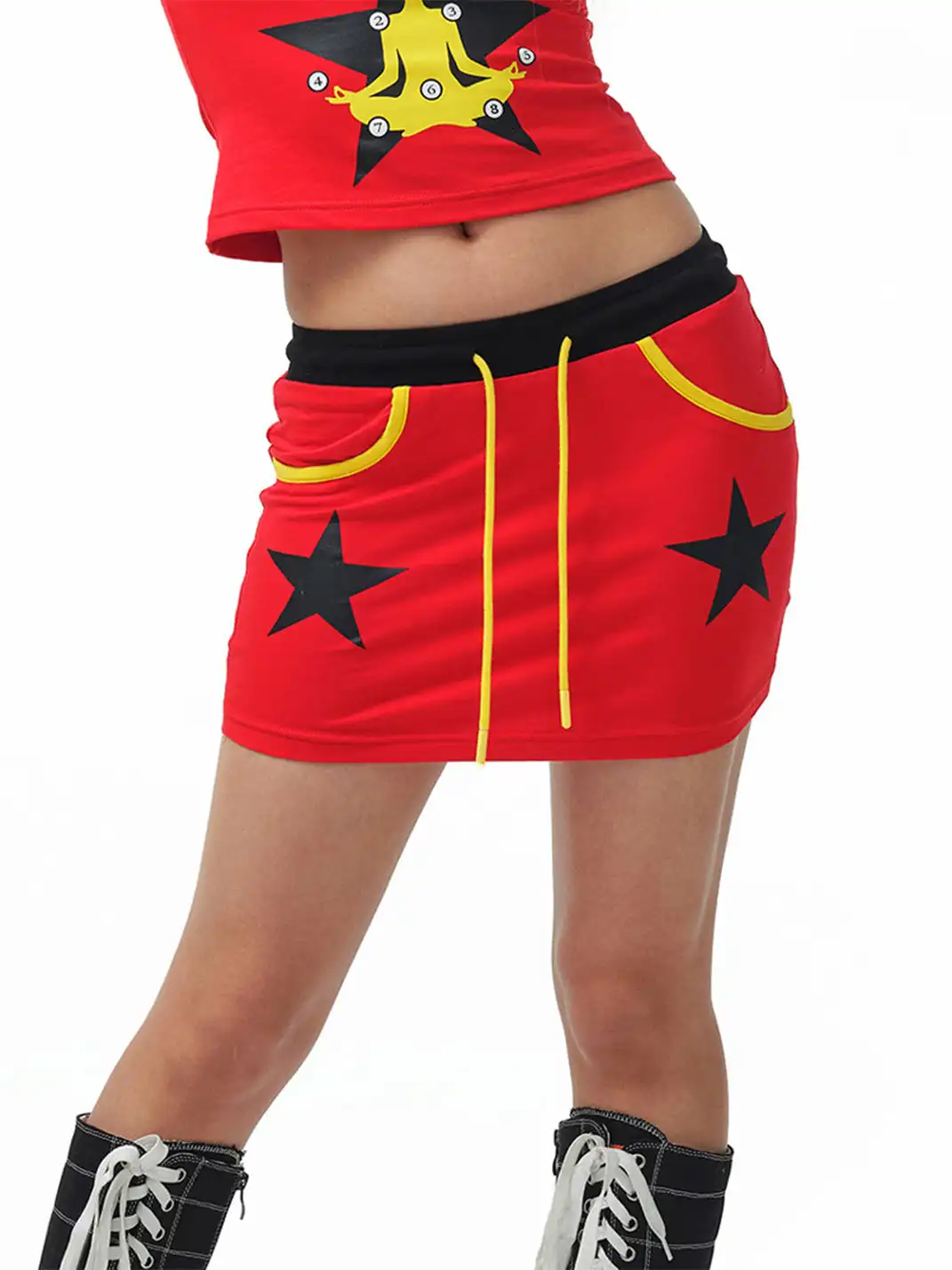 HuDieGongZhu | Star Print Red Mini Skirt