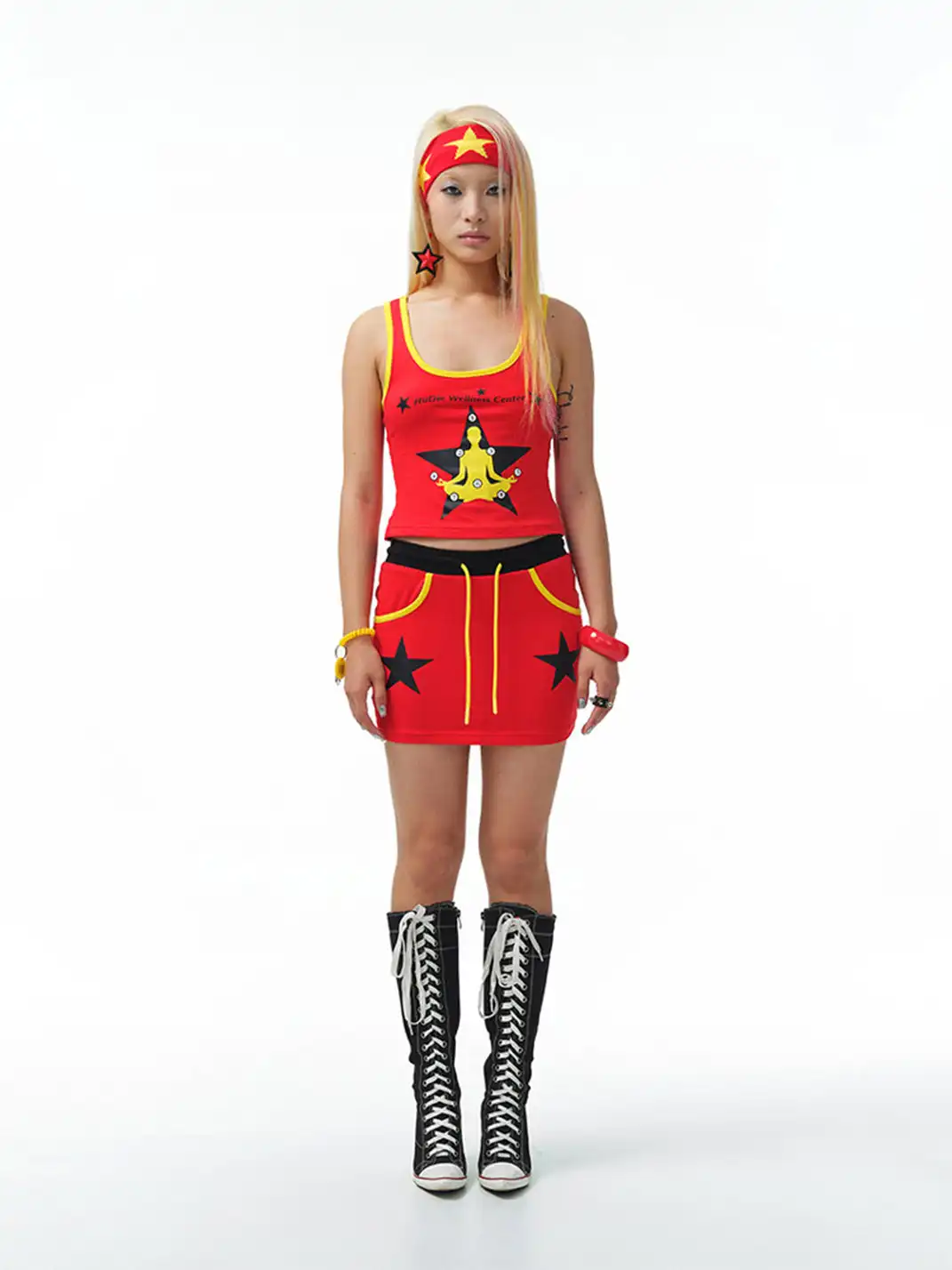 HuDieGongZhu | Star Print Red Mini Skirt