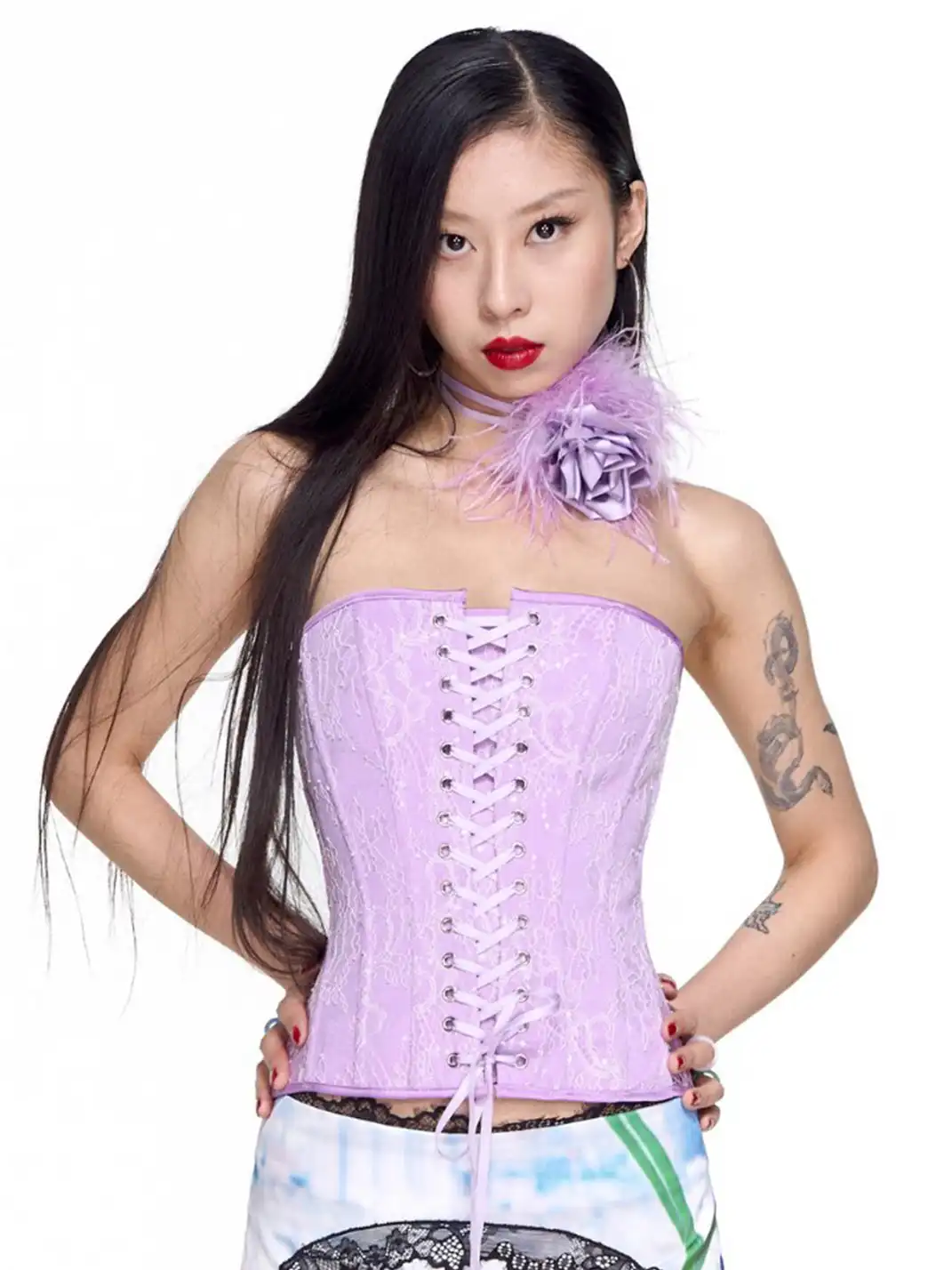 HuDieGongZhu | Lace-Up Rose Bustier With Boning