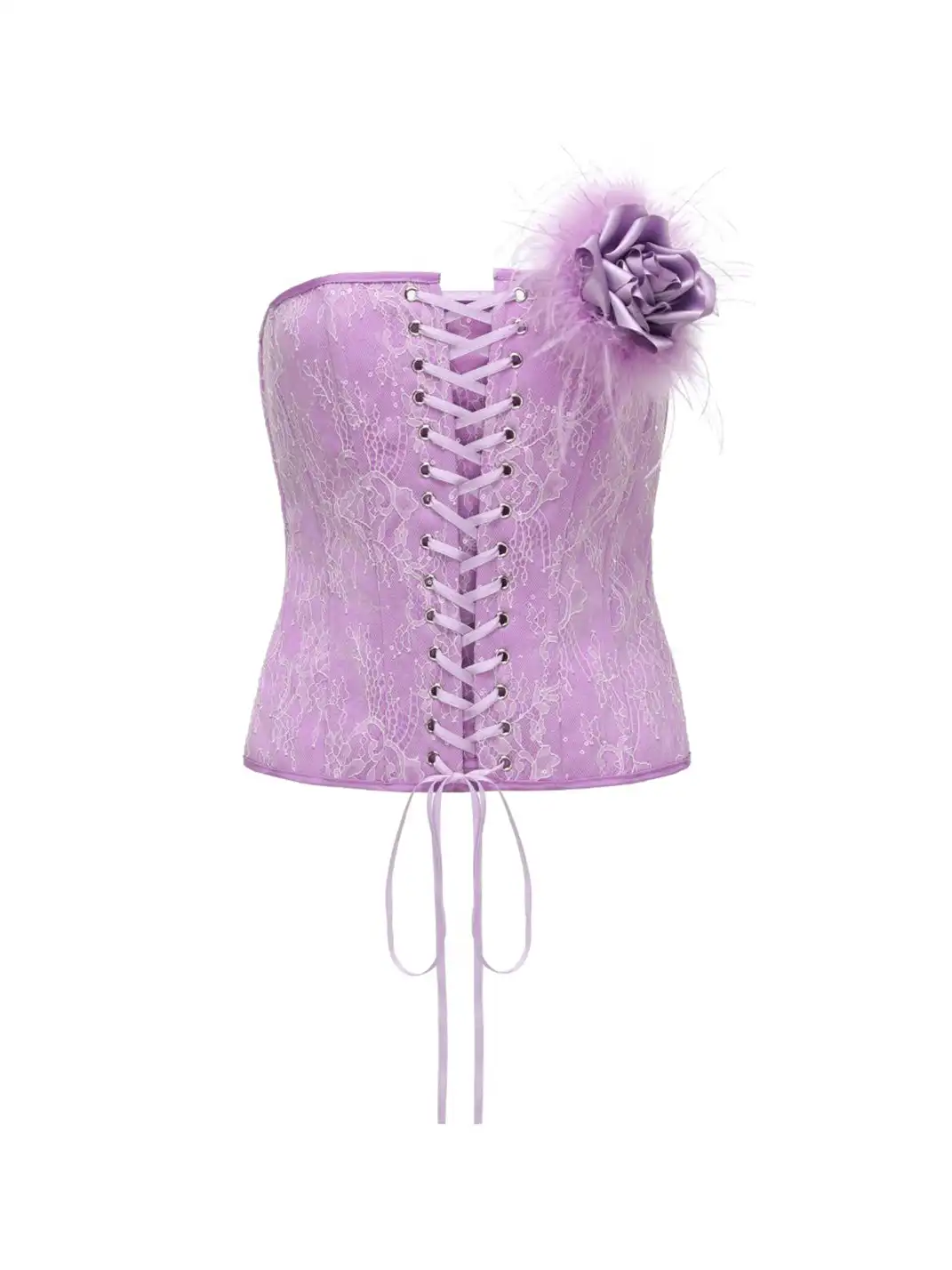 HuDieGongZhu | Lace-Up Rose Bustier With Boning