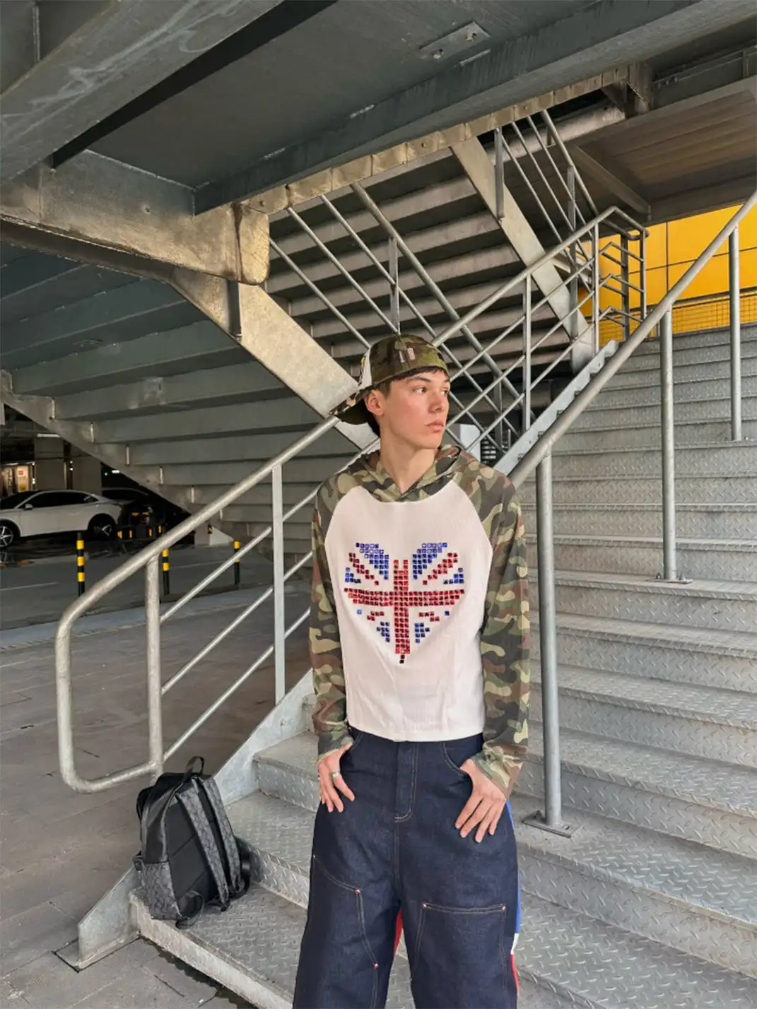 ArtByTastybabe | Camo Union Jack Square Rhinestone Hoodie