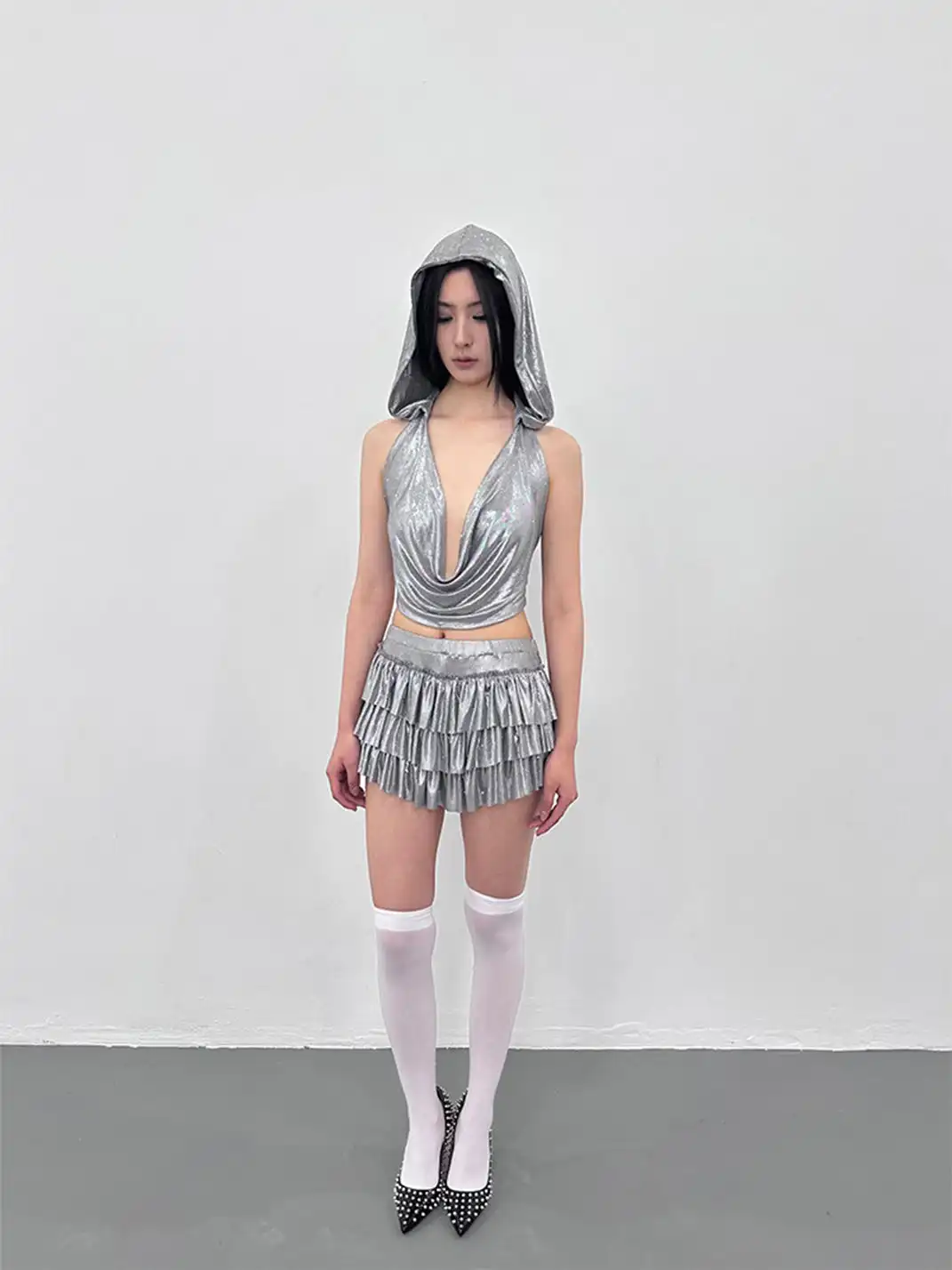 ArtByTastybabe | Draped Neck Halter Rhinestone Top & Skirt Set