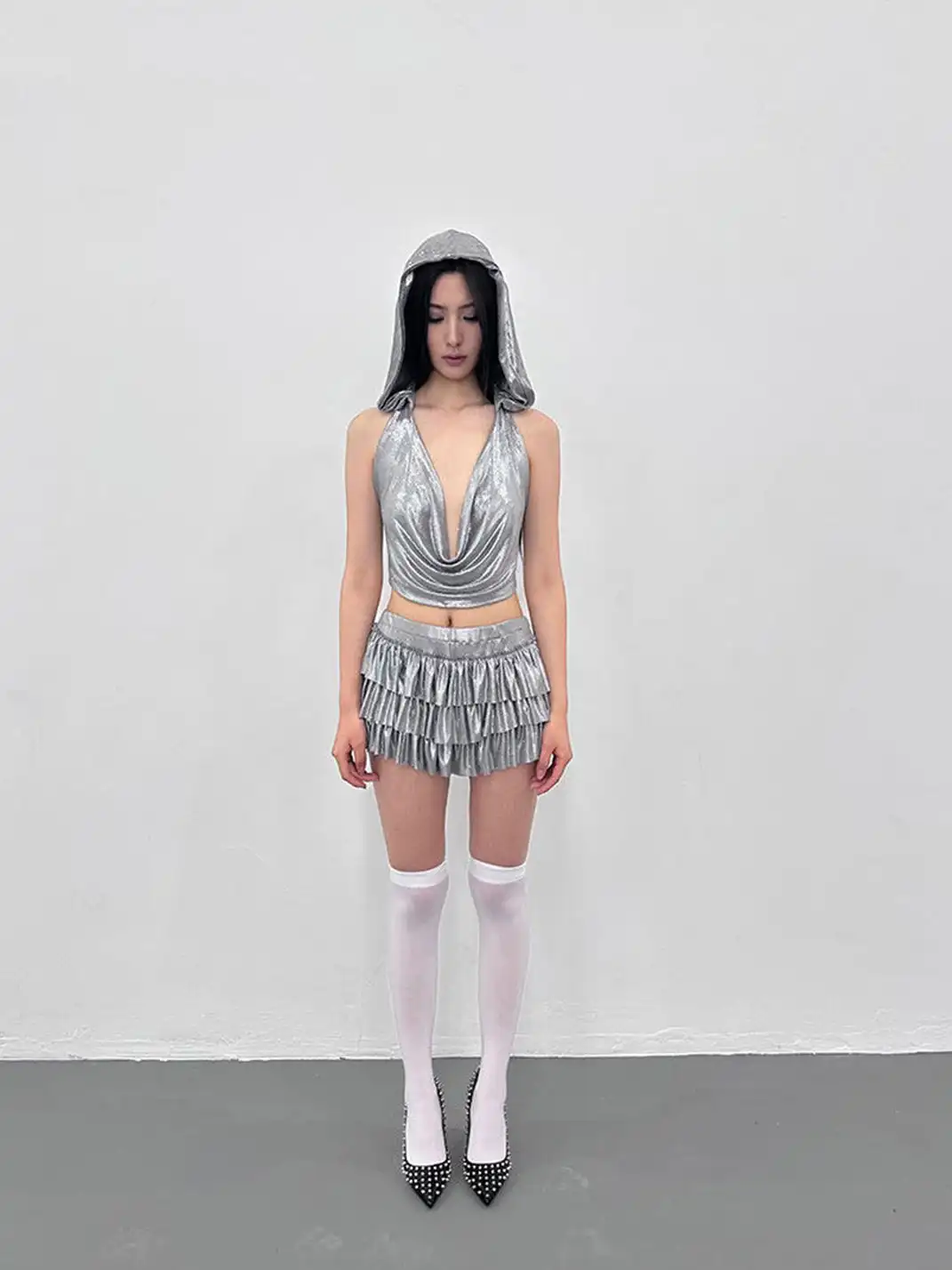 ArtByTastybabe | Draped Neck Halter Rhinestone Top & Skirt Set