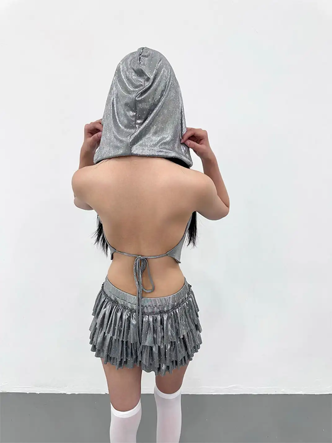 ArtByTastybabe | Draped Neck Halter Rhinestone Top & Skirt Set