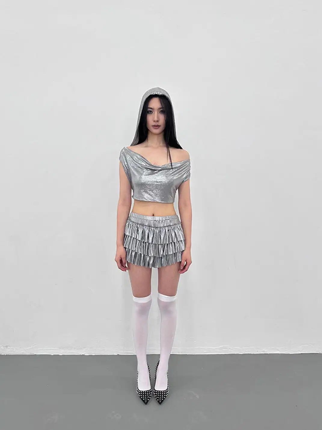 ArtByTastybabe | Draped Neck Halter Rhinestone Top & Skirt Set