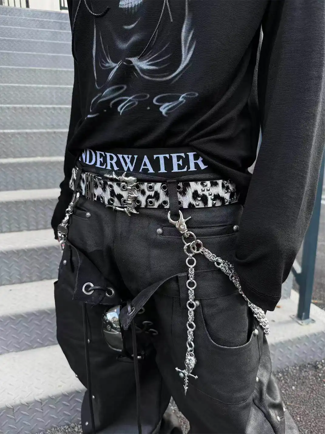 SEXXDEVIL | Leopard Print Studded Double-Needle Belt