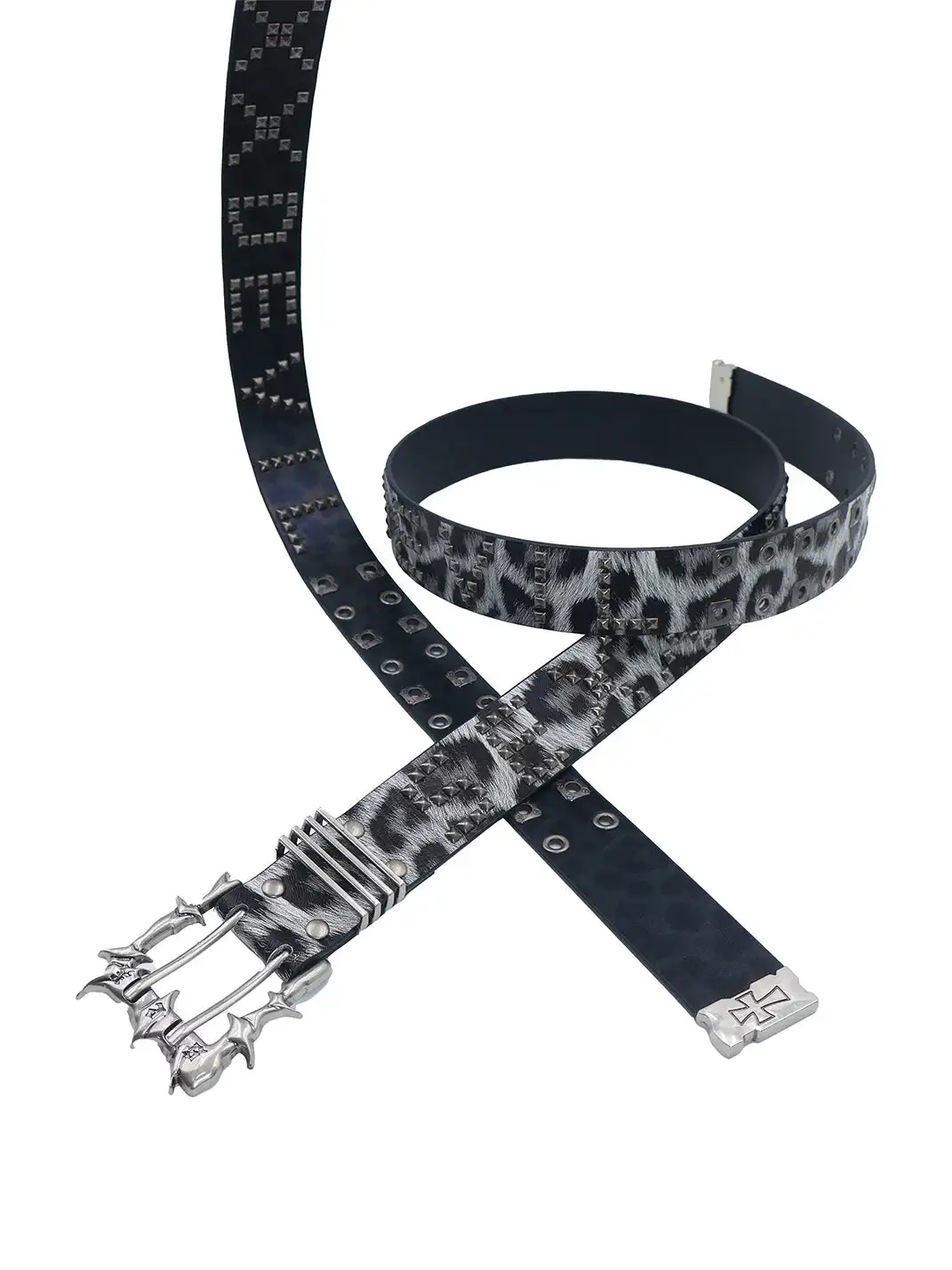 SEXXDEVIL | Leopard Print Studded Double-Needle Belt