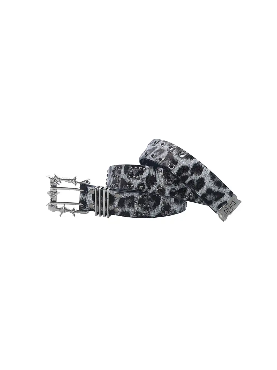 SEXXDEVIL | Leopard Print Studded Double-Needle Belt