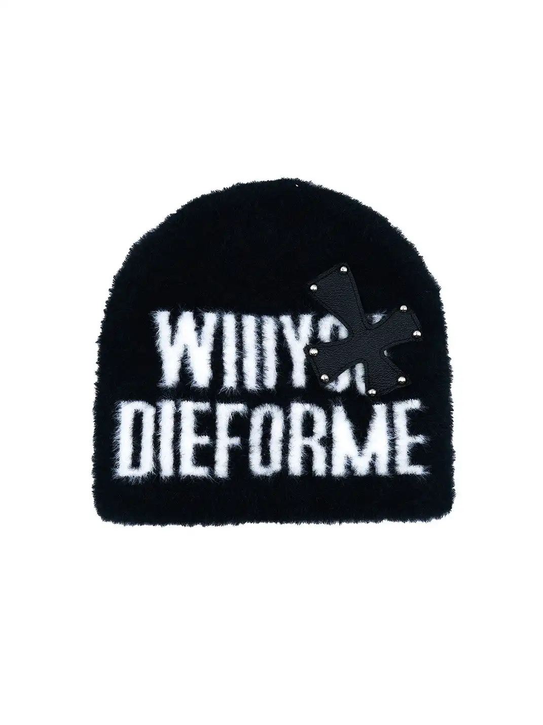 SEXXDEVIL | Studded Cross Leather Patch Jacquard Beanie