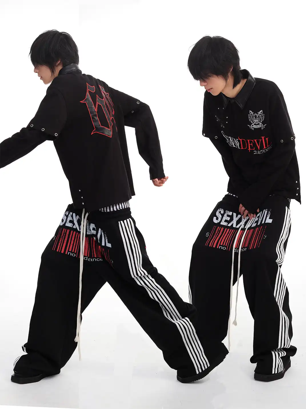 SEXXDEVIL | 3-Waist Layer 5-Stripe Embroidered Sweatpants