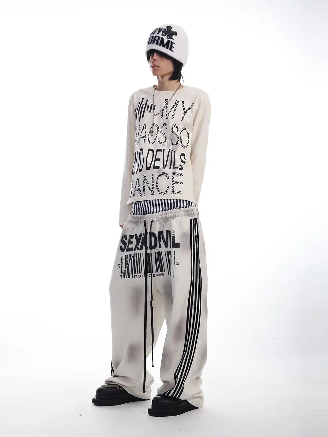 SEXXDEVIL | 3-Waist Layer 5-Stripe Embroidered Sweatpants