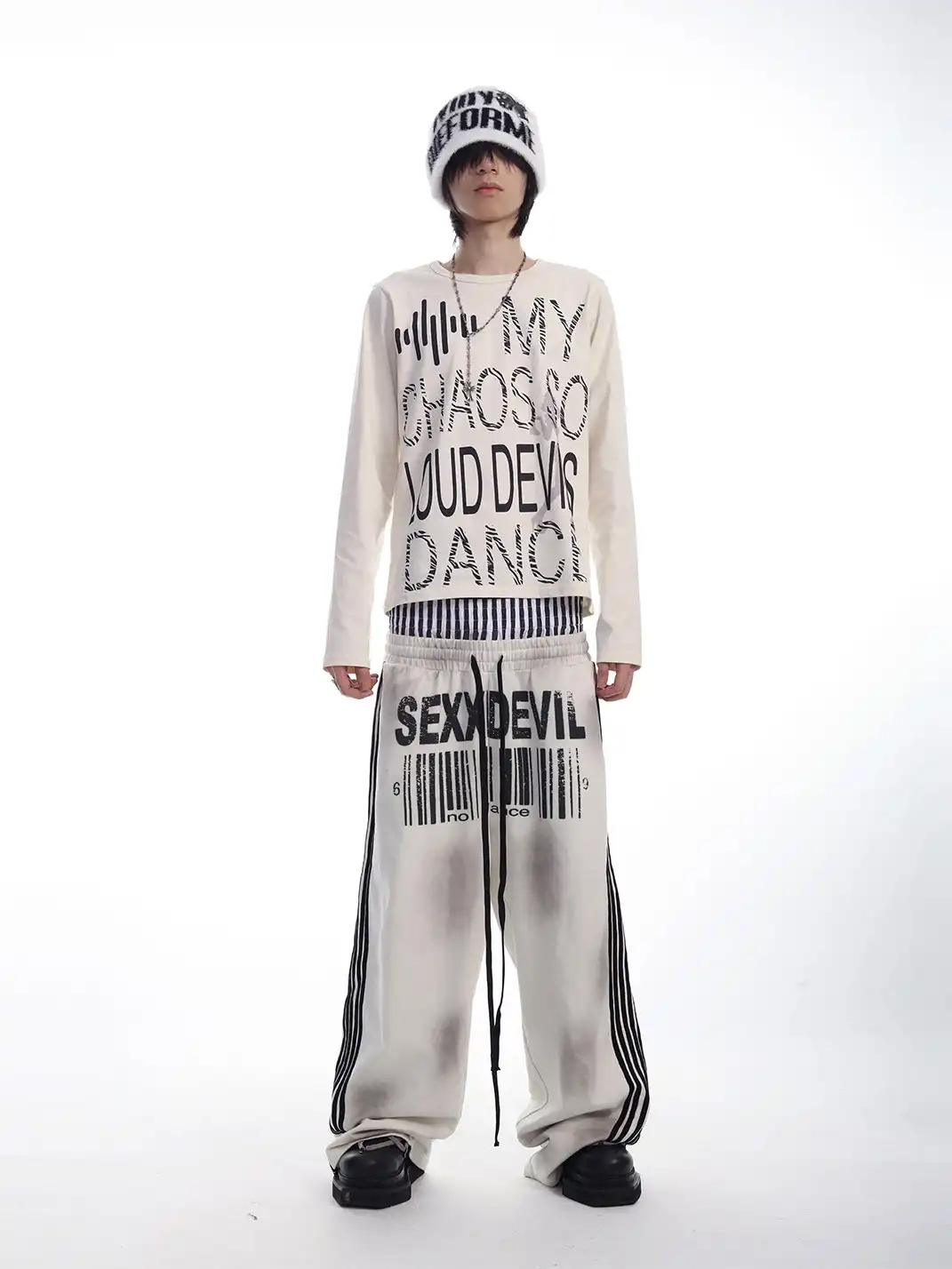 SEXXDEVIL | 3-Waist Layer 5-Stripe Embroidered Sweatpants