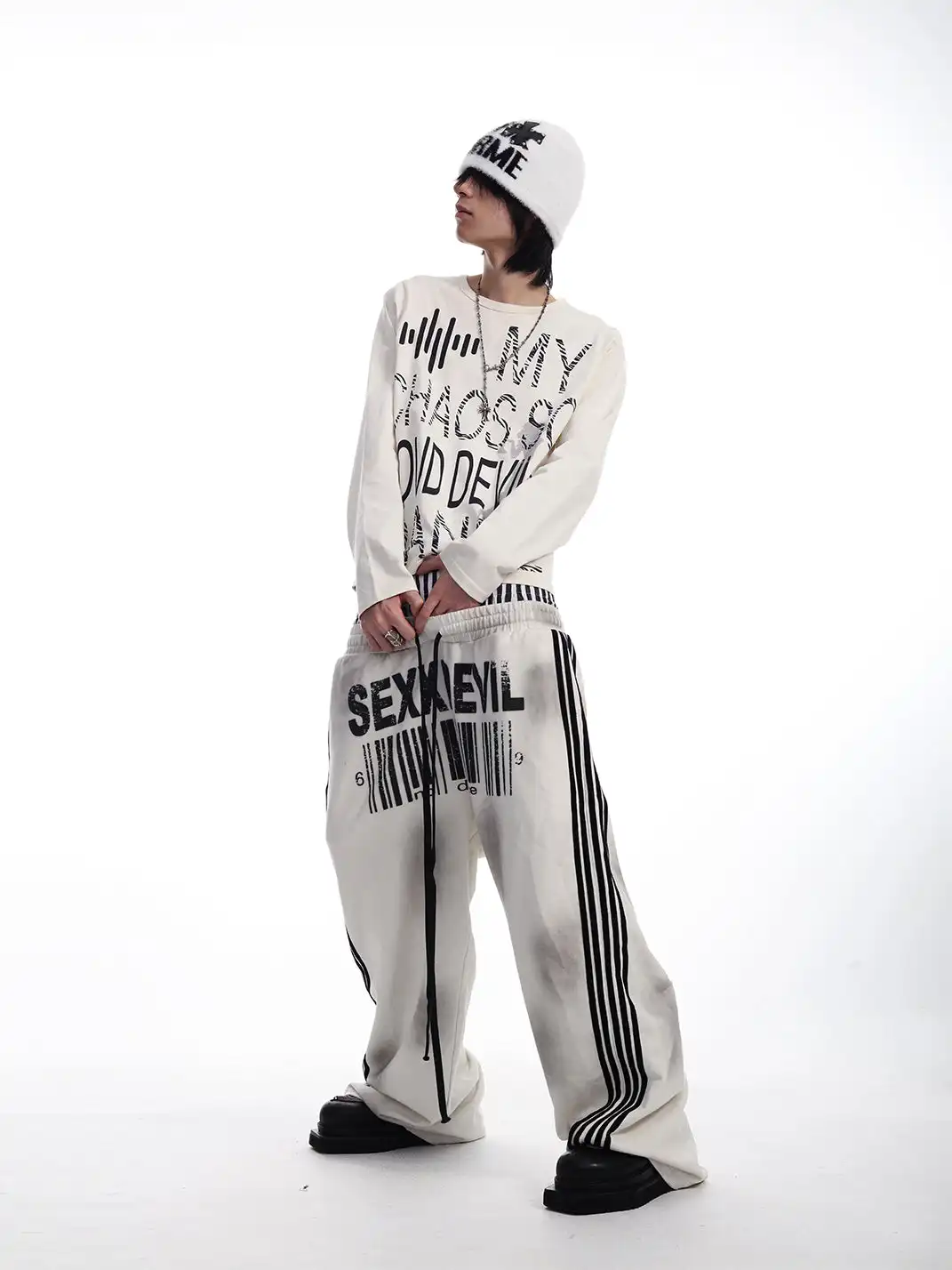 SEXXDEVIL | 3-Waist Layer 5-Stripe Embroidered Sweatpants