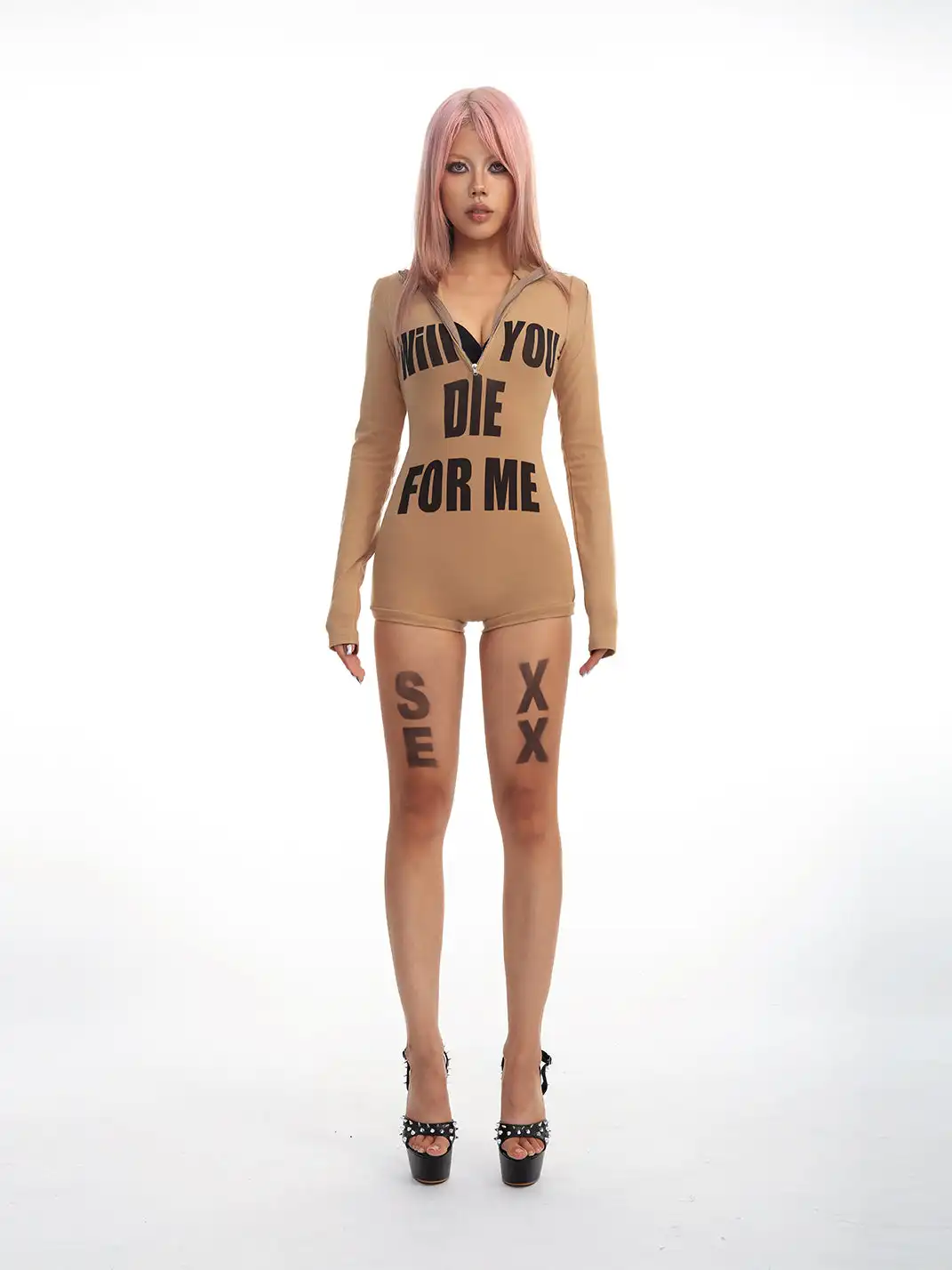 SEXXDEVIL | Mock Neck Half Zipper Romper