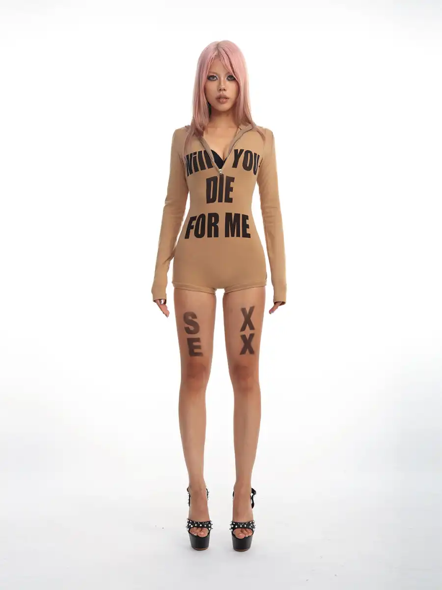 SEXXDEVIL | Mock Neck Half Zipper Romper - 2