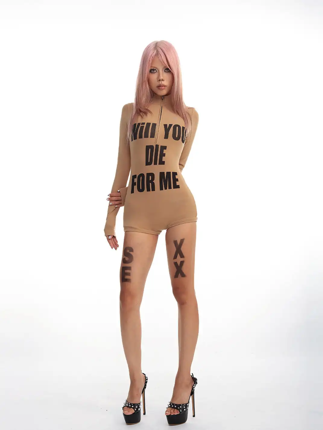 SEXXDEVIL | Mock Neck Half Zipper Romper