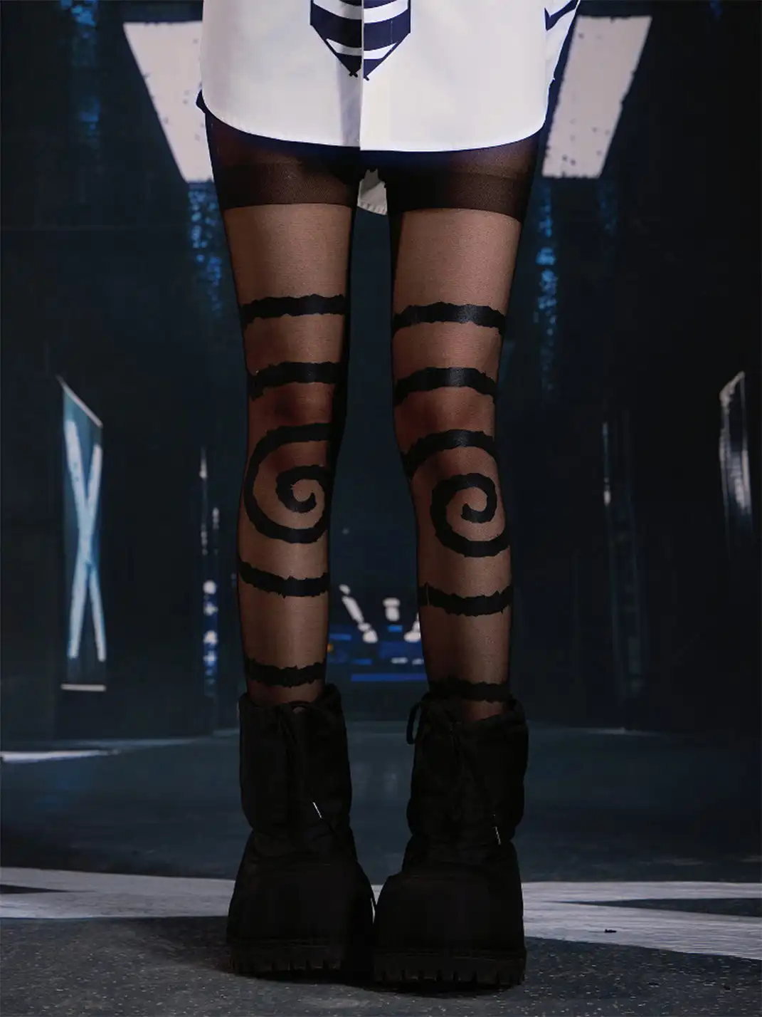 SEXXDEVIL | Circle Print Sheer Pantyhose-Black