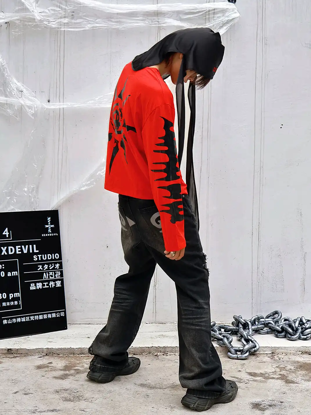SEXXDEVIL | Eye of Cthulhu Print Studded Long Sleeve T-shirt