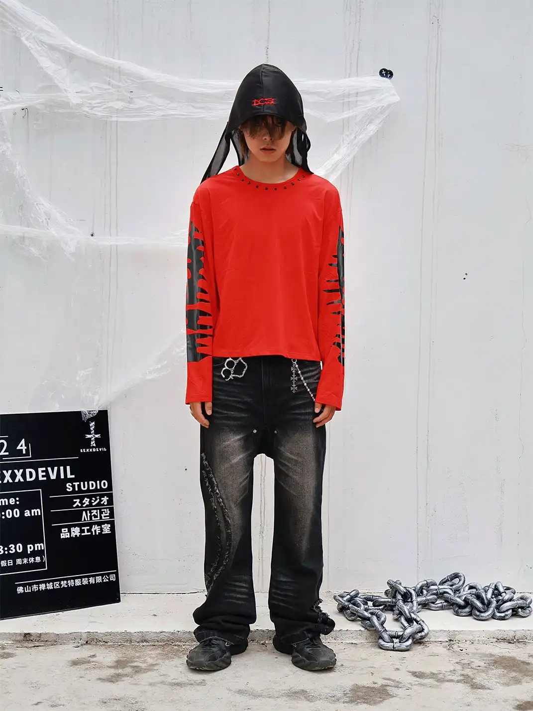 SEXXDEVIL | Eye of Cthulhu Print Studded Long Sleeve T-shirt