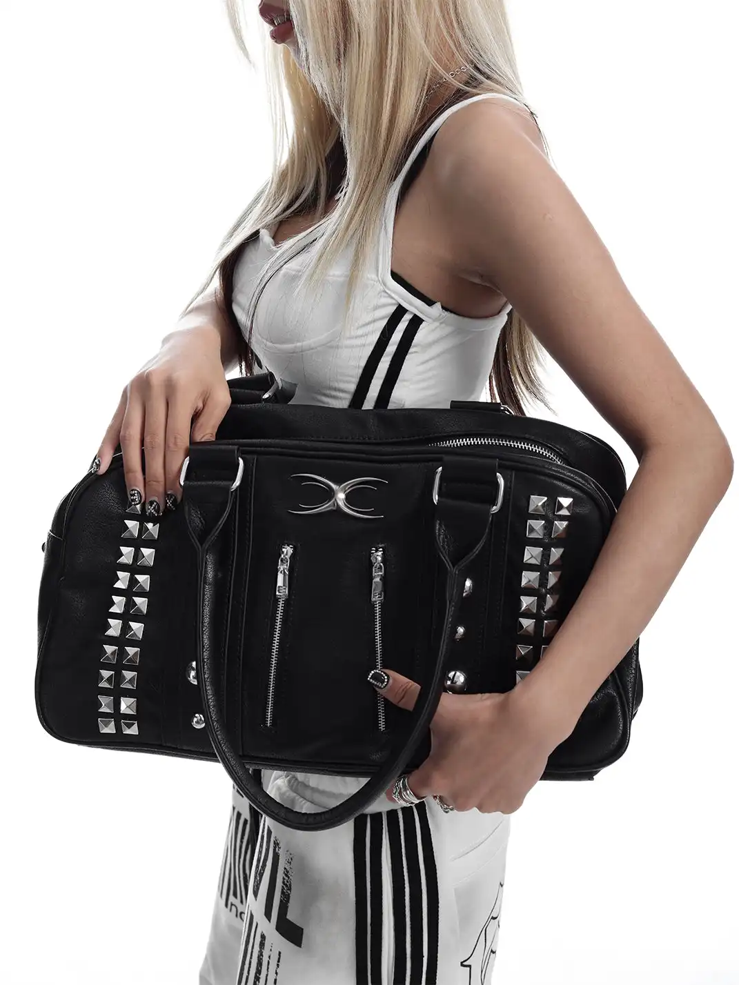 SEXXDEVIL | Studded Zipper Leather Handbag