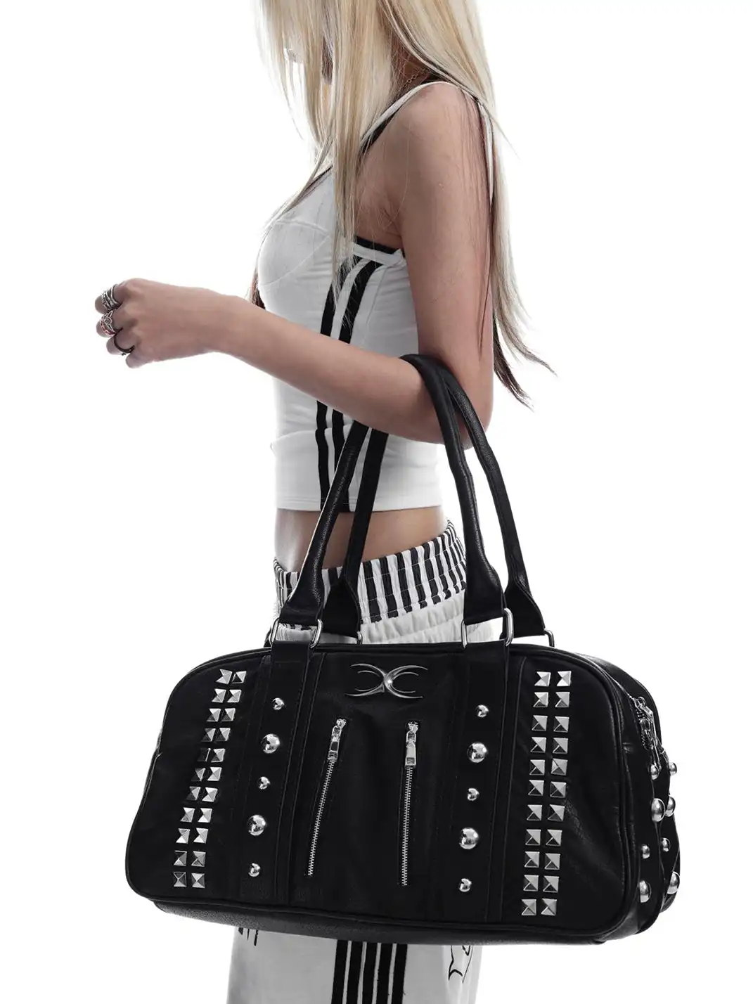 SEXXDEVIL | Studded Zipper Leather Handbag
