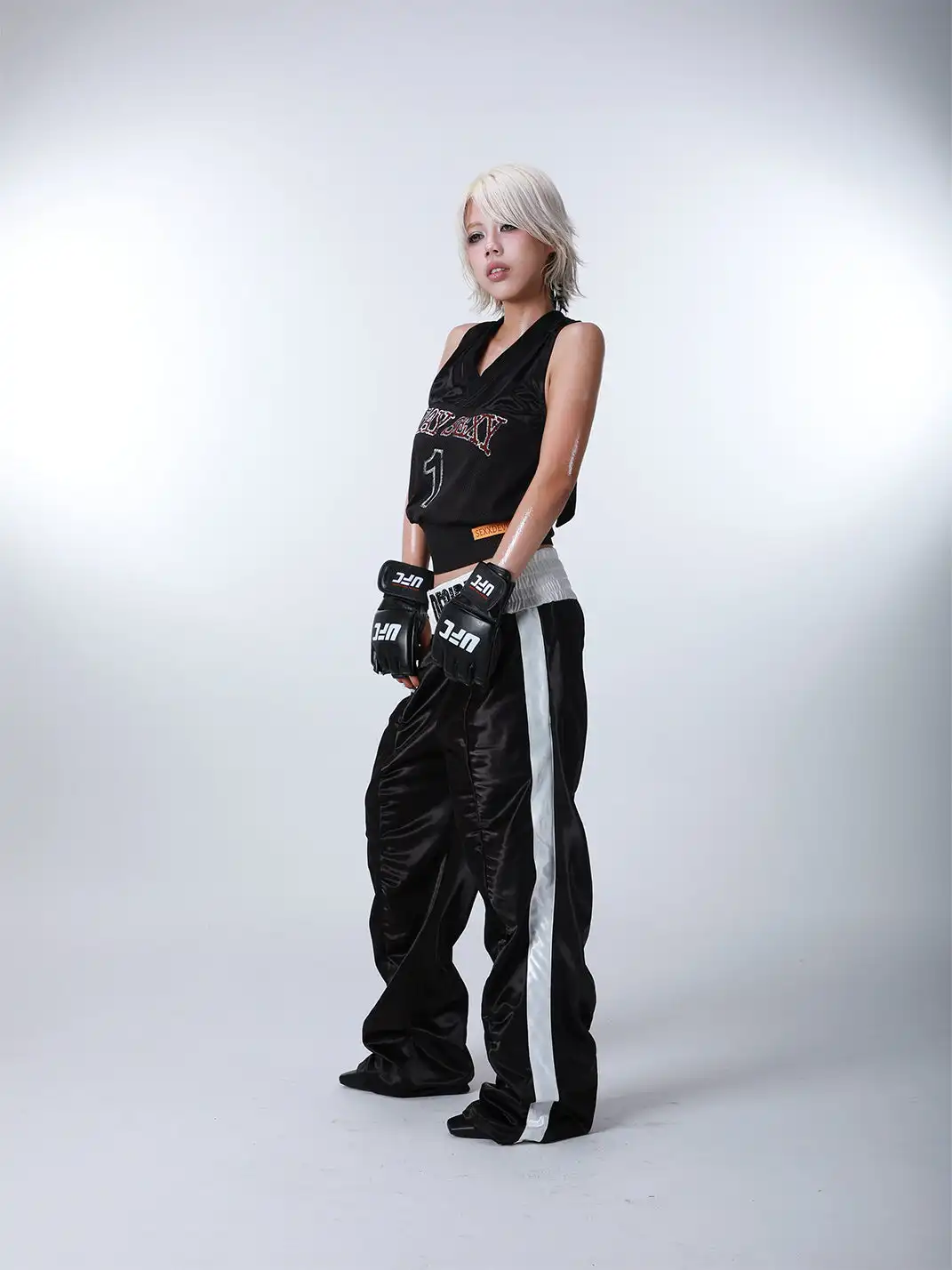 SEXXDEVIL | Rhinestone Letter Pleated Long Pants