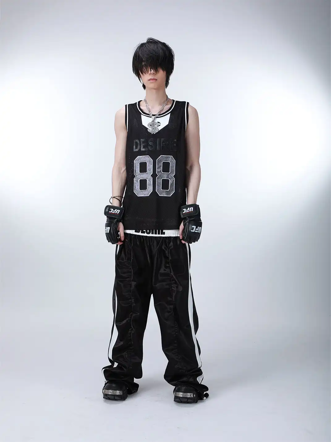 SEXXDEVIL | Rhinestone Letter Pleated Long Pants
