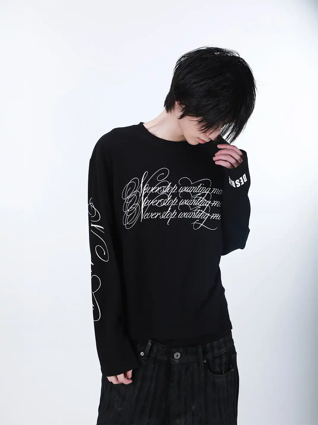 SEXXDEVIL | Script Slogan Embroidered Long Sleeve T-shirt
