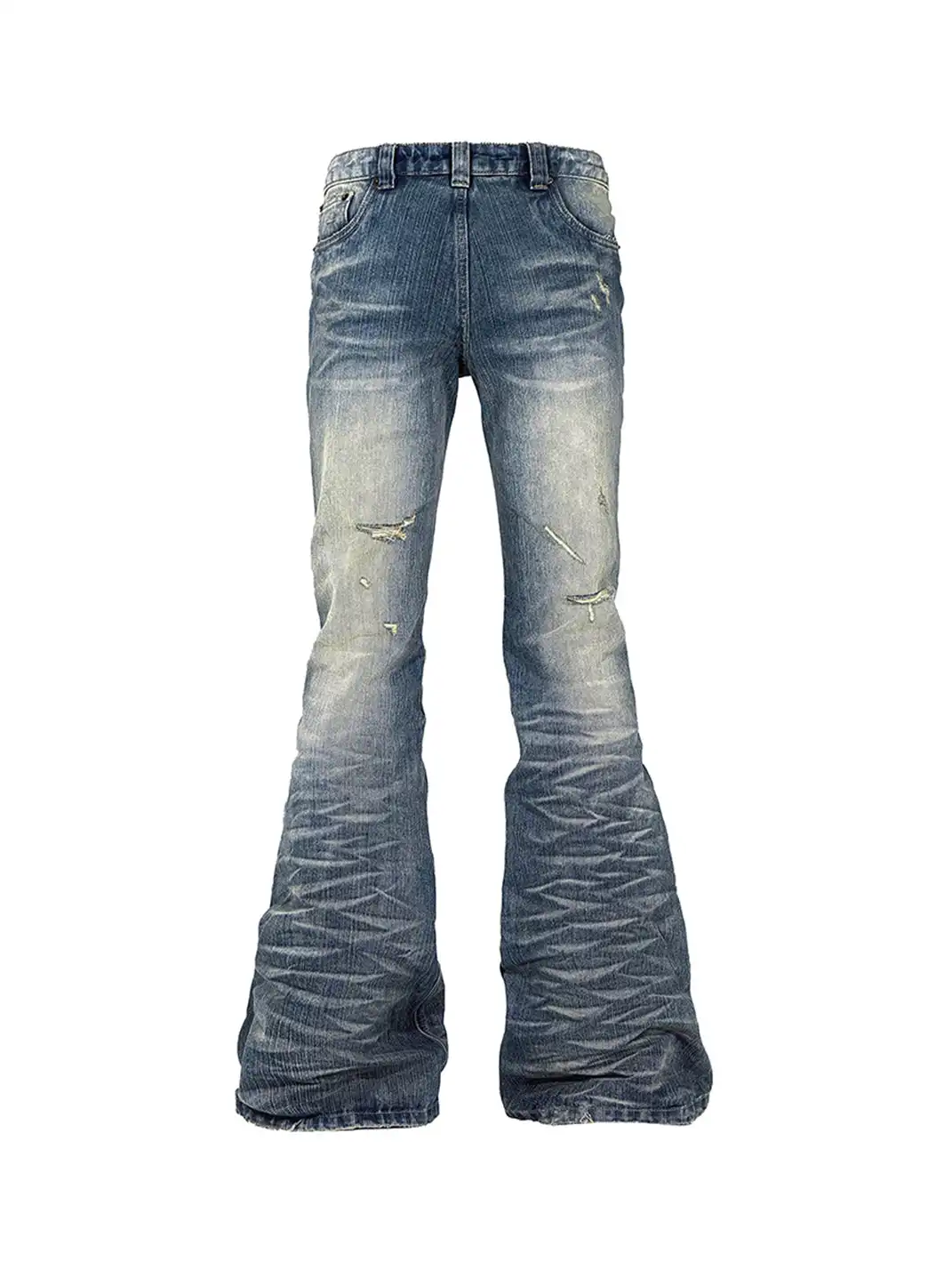 SEXXDEVIL | Washed Distressed Wavy Texture Bootcut Jeans