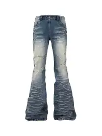 SEXXDEVIL | Washed Distressed Wavy Texture Bootcut Jeans