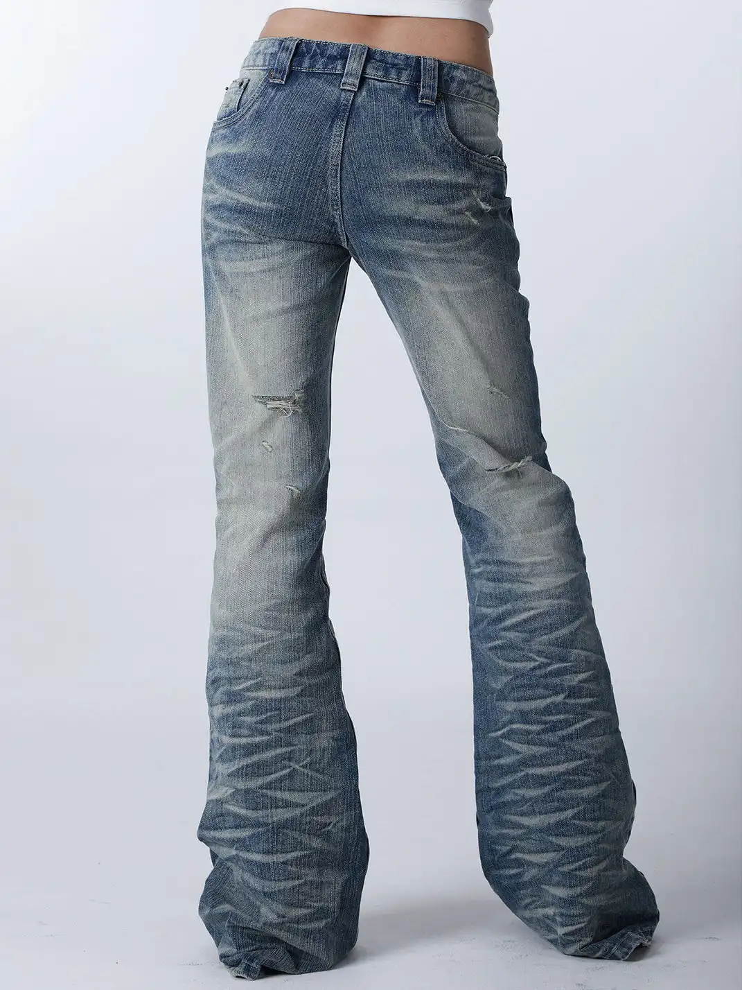 SEXXDEVIL | Washed Distressed Wavy Texture Bootcut Jeans
