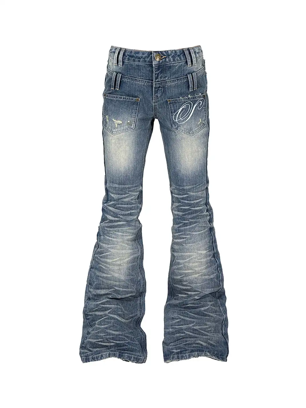 SEXXDEVIL | Washed Distressed Wavy Texture Bootcut Jeans