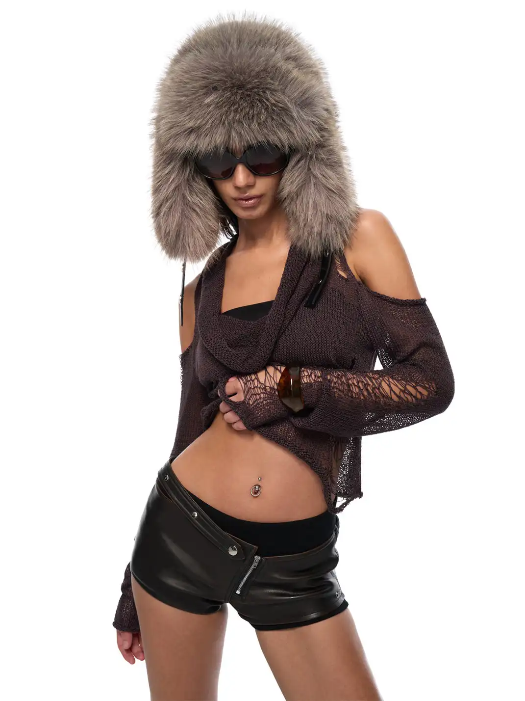 JYOSEI | Fake Two-Piece Faux Leather Shorts