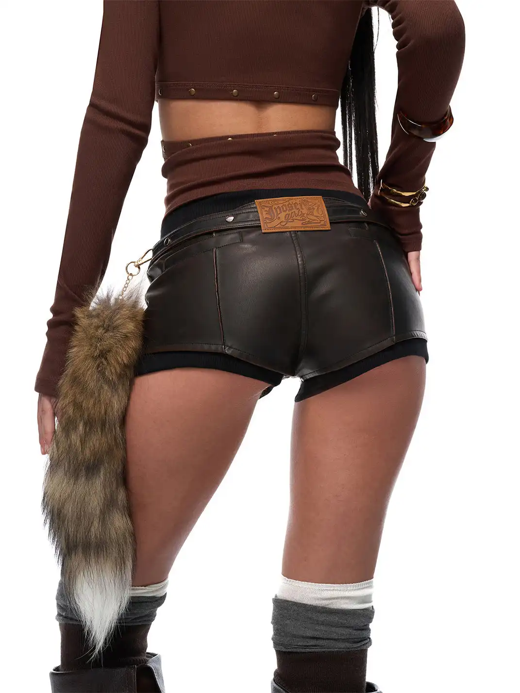 JYOSEI | Fake Two-Piece Faux Leather Shorts