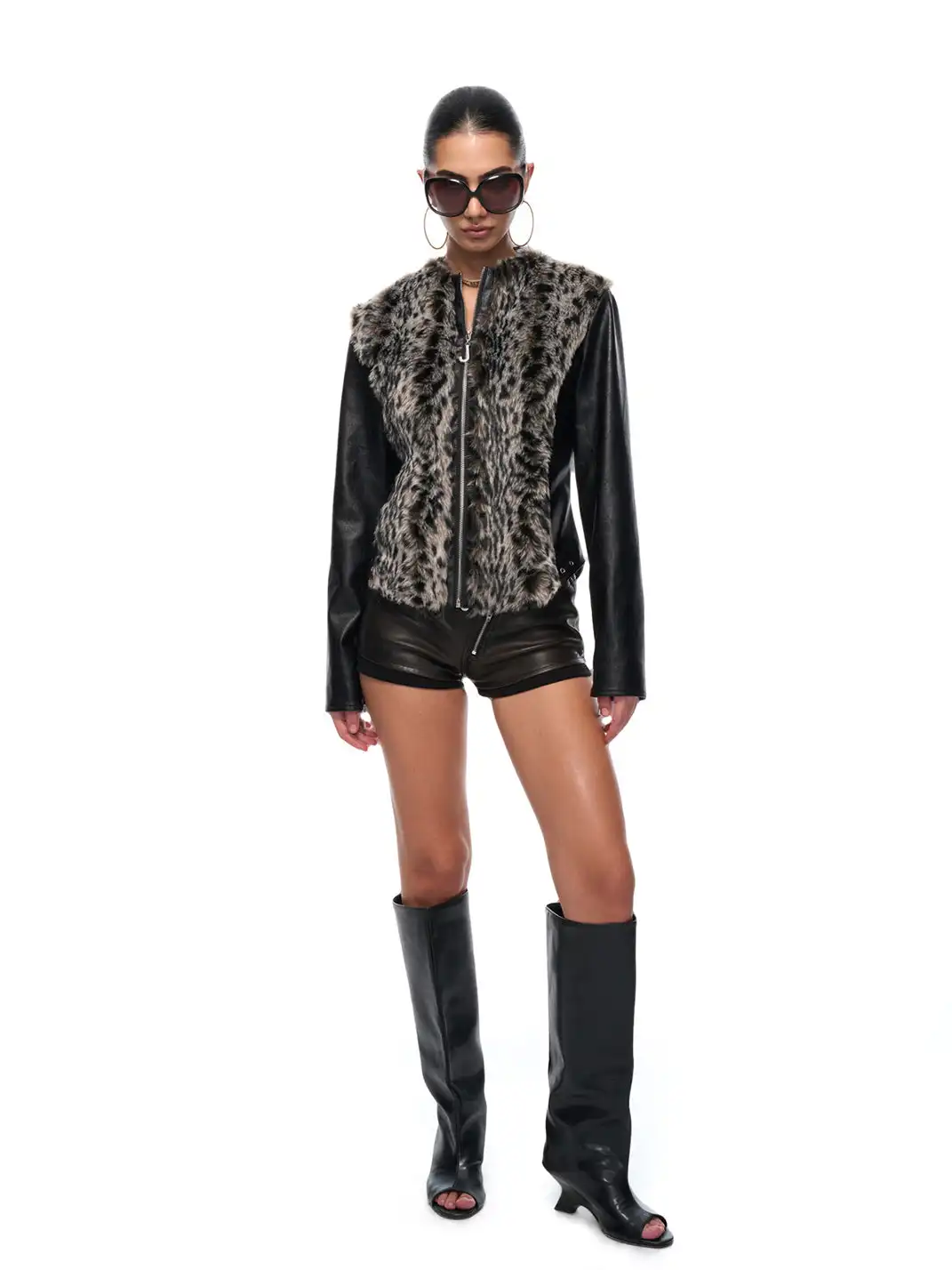 JYOSEI | Fake Two-Piece Faux Leather Shorts