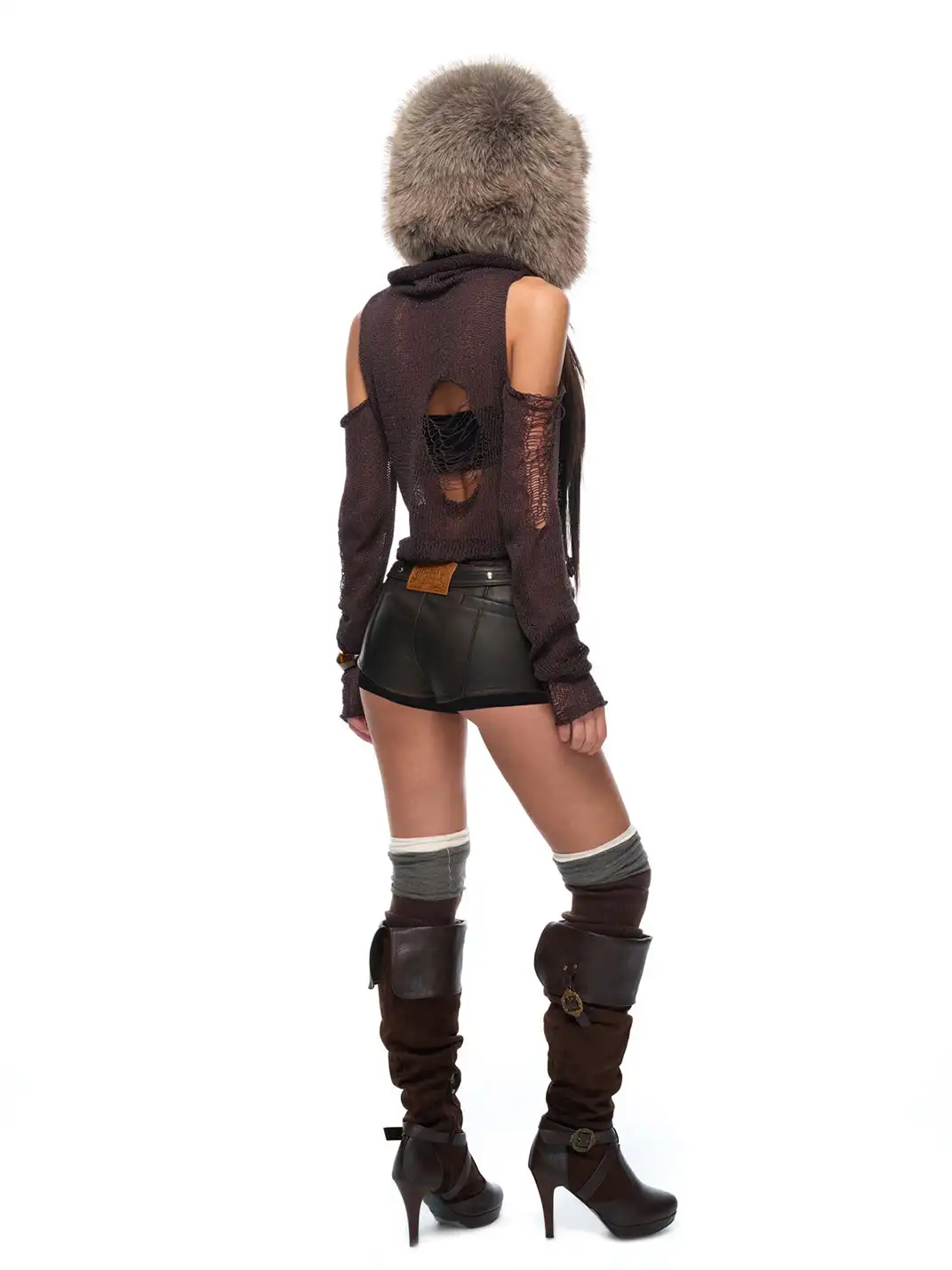 JYOSEI | Fake Two-Piece Faux Leather Shorts