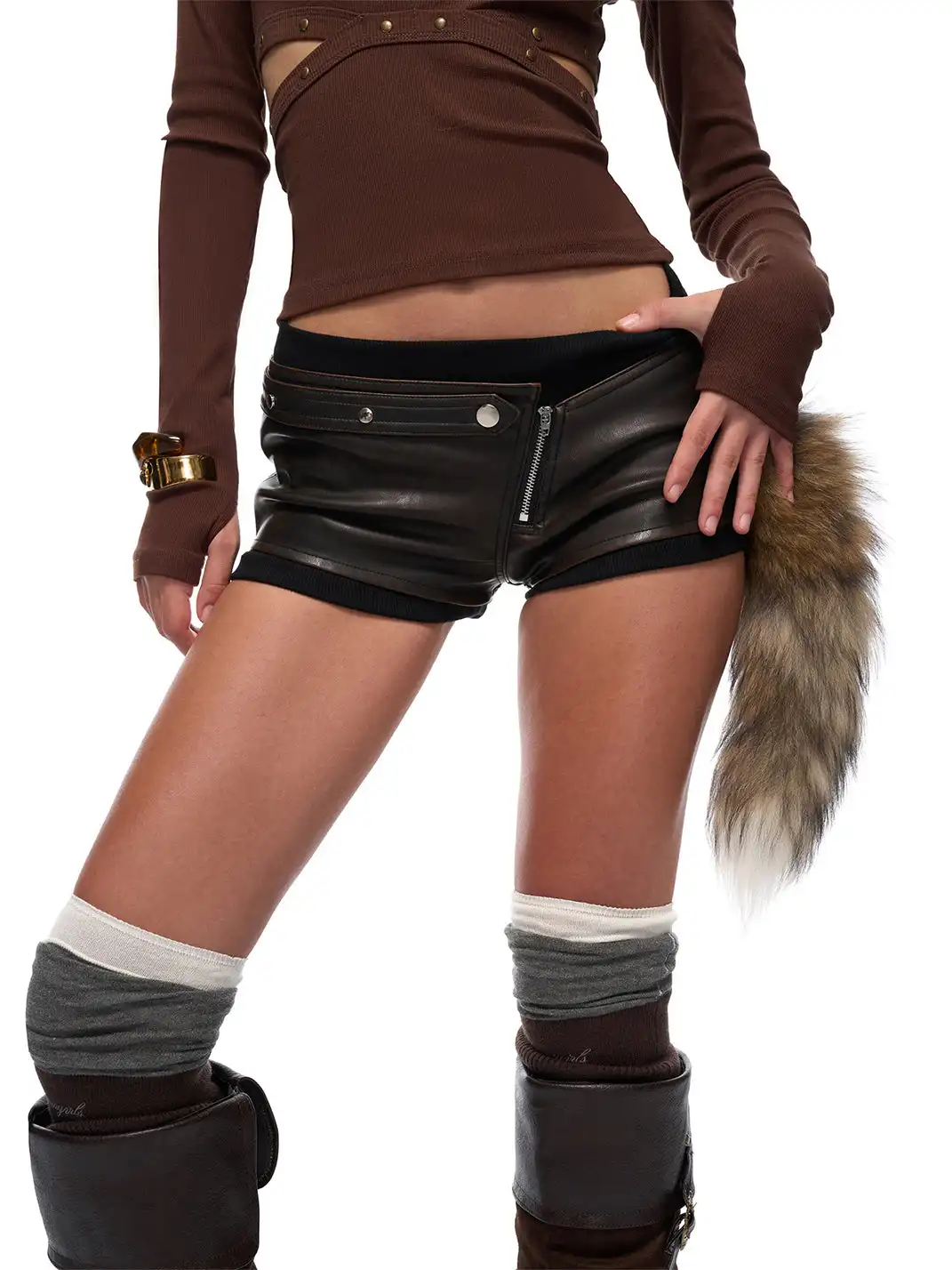 JYOSEI | Fake Two-Piece Faux Leather Shorts
