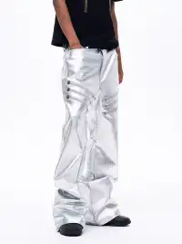 Fourth3ex | Liquid Metallic Silver Bootcut Jeans